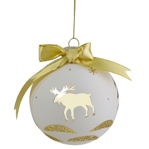 Northlight Moose Christmas Glass Ball Ornament - Gold and White - 4" - 1 of 4