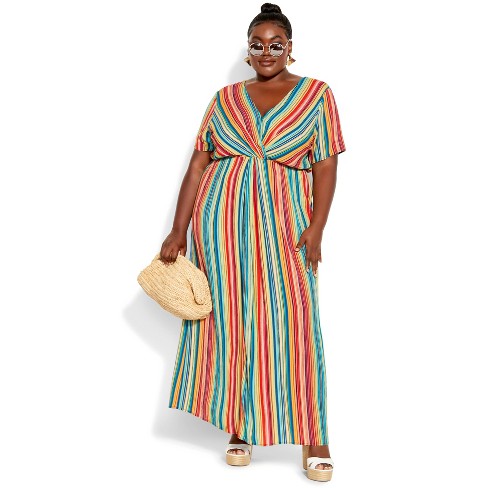 Ubetydelig publikum velstand City Chic | Women's Plus Size Magic Stripe Short Sleeve Maxi Dress -  Rainbow - 16w : Target