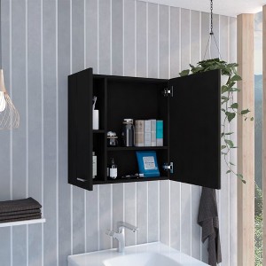 Akoasm Bathroom Medicine Storage Cabinet With Mirror & Shelves-Black - 1 of 4
