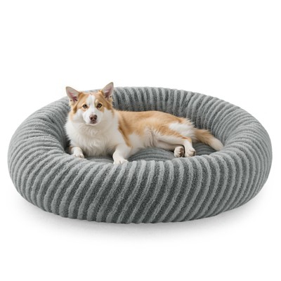 JOEJOY Round Dog Bed with Anti-Slip Bottom & Removable Cover,Rabbit Fur and Teddy Fabric with Drawstrings