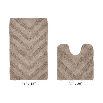 Hugo 2-Piece Bath Rug Set 100% Premium Cotton Tufted Chevron Pattern Bathmats for Bathroom, Super Soft Absorbent Machine Washable