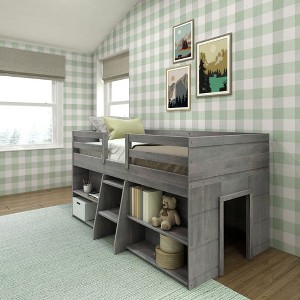 Max & Lily Solid Wood Modern Farmhouse Low Loft Bed, Twin Bed Frame for Kids with 2 Bookcases - 1 of 4
