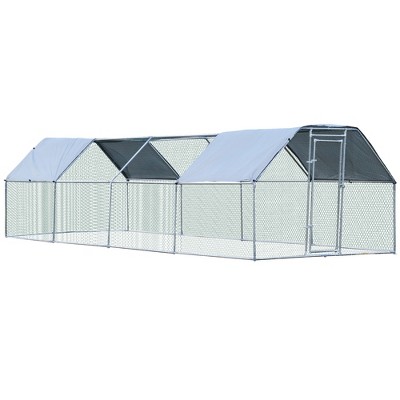 Large Silver Metal Walk-In Chicken Coop with Roof