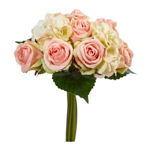 Nearly Natural 12-in Rose and Hydrangea Bouquet Artificial Flower (Set of 6) - 1 of 1
