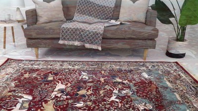 Blue and Tan Floral Synthetic 8' x 10' Area Rug
