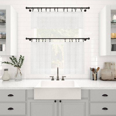 White Sheer Linen Blend Rod Pocket Kitchen Curtain Tiers