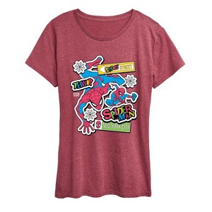 Women's - Marvel - Spidey Bright Stickers Short Sleeve Graphic T-Shirt - 1 of 4