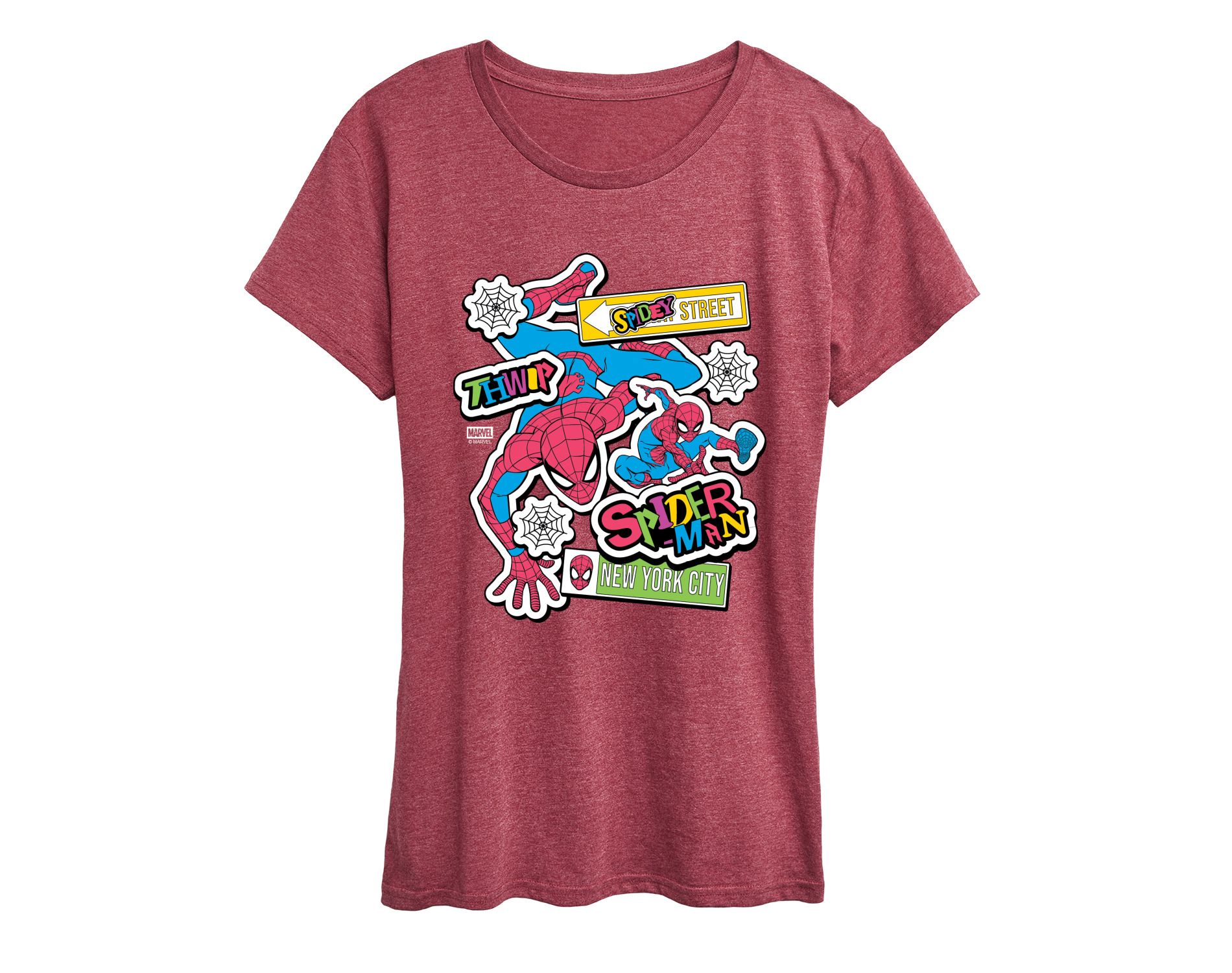Women's Marvel Spidey Bright Stickers Short Sleeve Graphic T-Shirt - Heather Burgundy - 1X