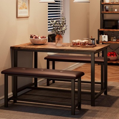 Whizmax Dining Table Set for 4, Rectangular Dining Room Table Set with 2 Upholstered Benches for Small Space, Apartment