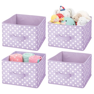 Image of mDesign Foldable Fabric Bin for Kids Cube Organizer - 4 Pack -  Purple/White