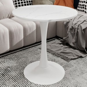 Sapphtopaz Modern Round Dining Table with White Tapered Pedestal Base Coffee Table with Faux Marble Finish Kitchen Table for Living Room, White - 1 of 4