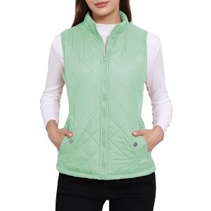 Allegra K Women's Stand Collar Lightweight Gilet Quilted Zip Vest - 1 of 4