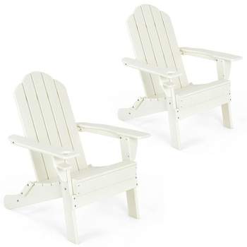 Costway 2PCS Patio Folding Adirondack Chair Weather Resistant Cup Holder Yard White