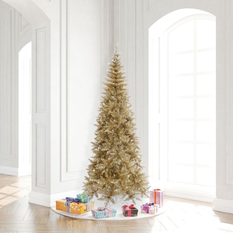 Vickerman Champagne Tinsel Fir Slim Artificial Christmas Tree, 4 of 5
