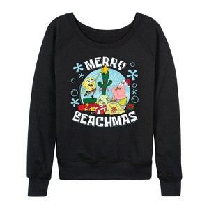 Women's - SpongeBob SquarePants - Merry Beachmas Lightweight French Terry Wide Neck Long Sleeve Shirt - 1 of 4