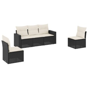 vidaXL 5 Piece Patio Sofa Set with Cushions - Black and Cream Without Table - 1 of 4