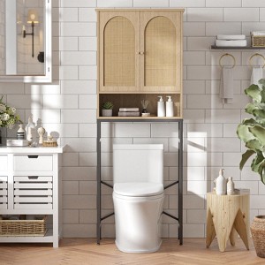 Rattan Over The Toilet Storage Cabinet, Tall Storage Shelves Wood Rack - 1 of 4