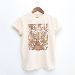 Simply Sage Market Women's Nashville Guitar Wings Short Sleeve Garment Dyed Tee - 1 of 2