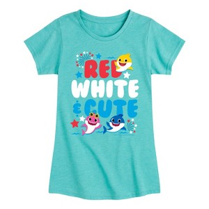 Girls' - Baby Shark - Red White and Cute Fitted Short Sleeve Graphic T-Shirt - 1 of 4