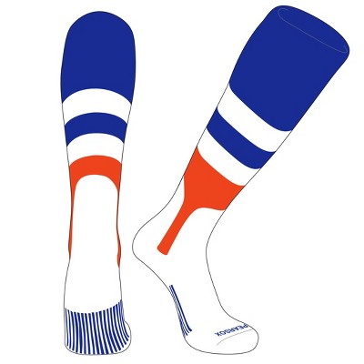 PEAR SOX OTC Baseball Softball Stirrup Socks (D, 7in) Royal, White, Orange (M)
