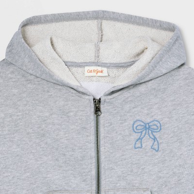 Cat & Jack Girls' French Terry 'Bow' Graphic Hoodie Zip-Up Sweatshirt - Cat & Jack™ Heather Gray M — фото 3