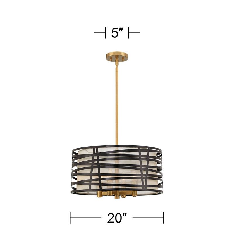 Possini Euro Design Brass Pendant Chandelier 20" Wide Industrial Black Metal Outer Organza Inner Shade 4-Light Fixture for Dining Room Kitchen Island, 4 of 10