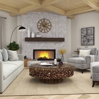Handcrafted Driftwood Round Coffee Table with Glass Top, 48" Brown