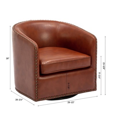 Caramel Faux Leather Swivel Barrel Accent Chair