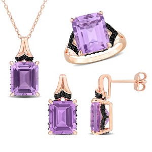 19 1/5ct TGW Rose de France and Black Sapphire Octagon-Cut Earrings, Pendant with Chain, and Cocktail Ring Set in Rose Plated Sterling Silver - 1 of 4