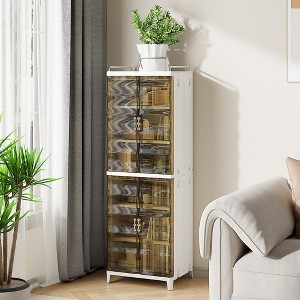 VECELO 2/3-Tier Tall Narrow Storage Cabinet, Slim Bathroom Storage Organizer with Transparent Double Doors for Small Spaces, Tea Brown - 1 of 4