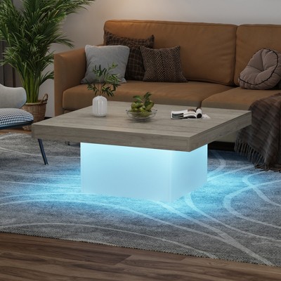 35 Inch Square Coffee Table with Led Lights, Modern Coffee Tables  with Plug-in 16-Color LED Lights, Cocktail Table for Home Office, Apartment