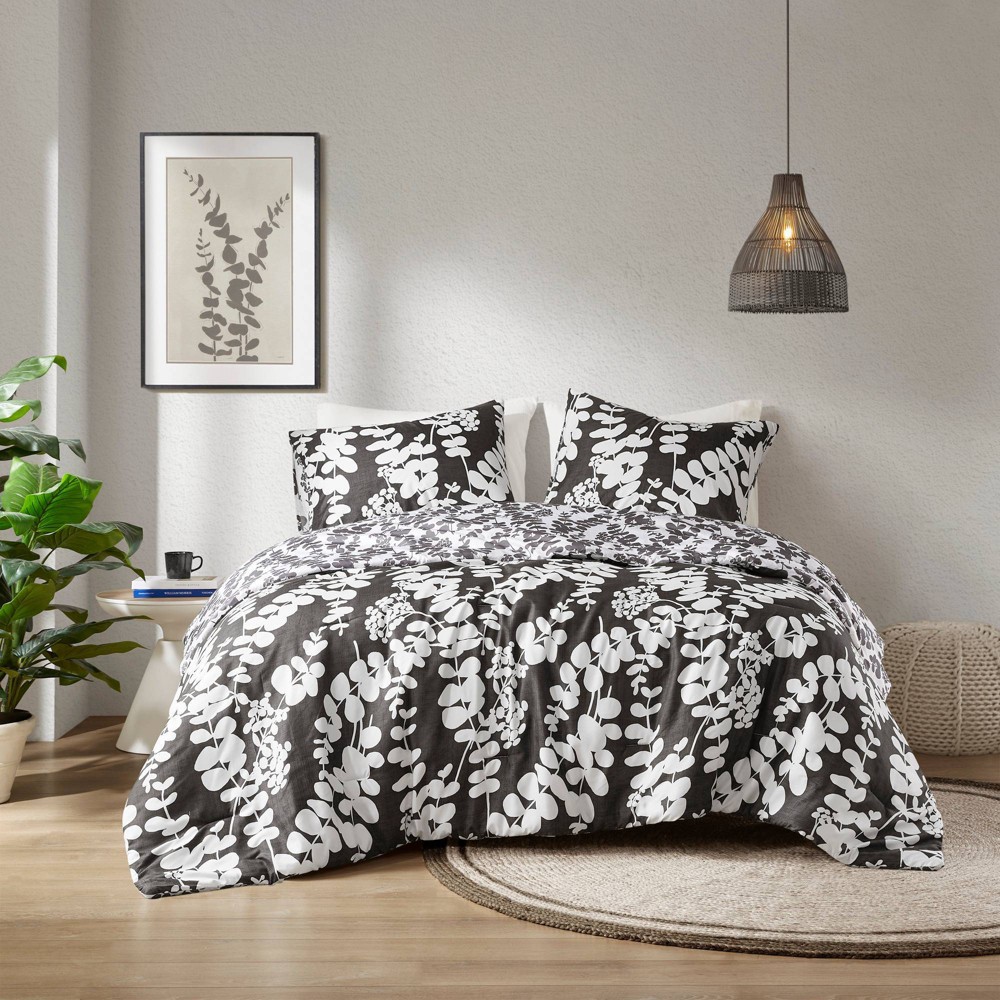 Photos - Bed Linen 510 Design Full/Queen Aria Floral Print Reversible Comforter Set Black