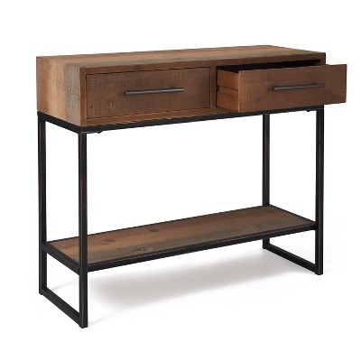 Rustic Wood and Metal Console Table with Dual Storage Drawers