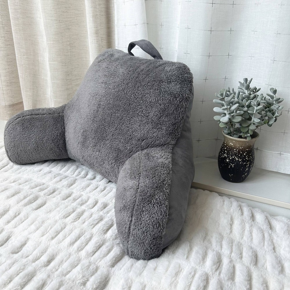 Faux Shearling Bed Rest Pillow Gray - Room Essentials™: Supportive Backrest for Dorm, Hypoallergenic Fill