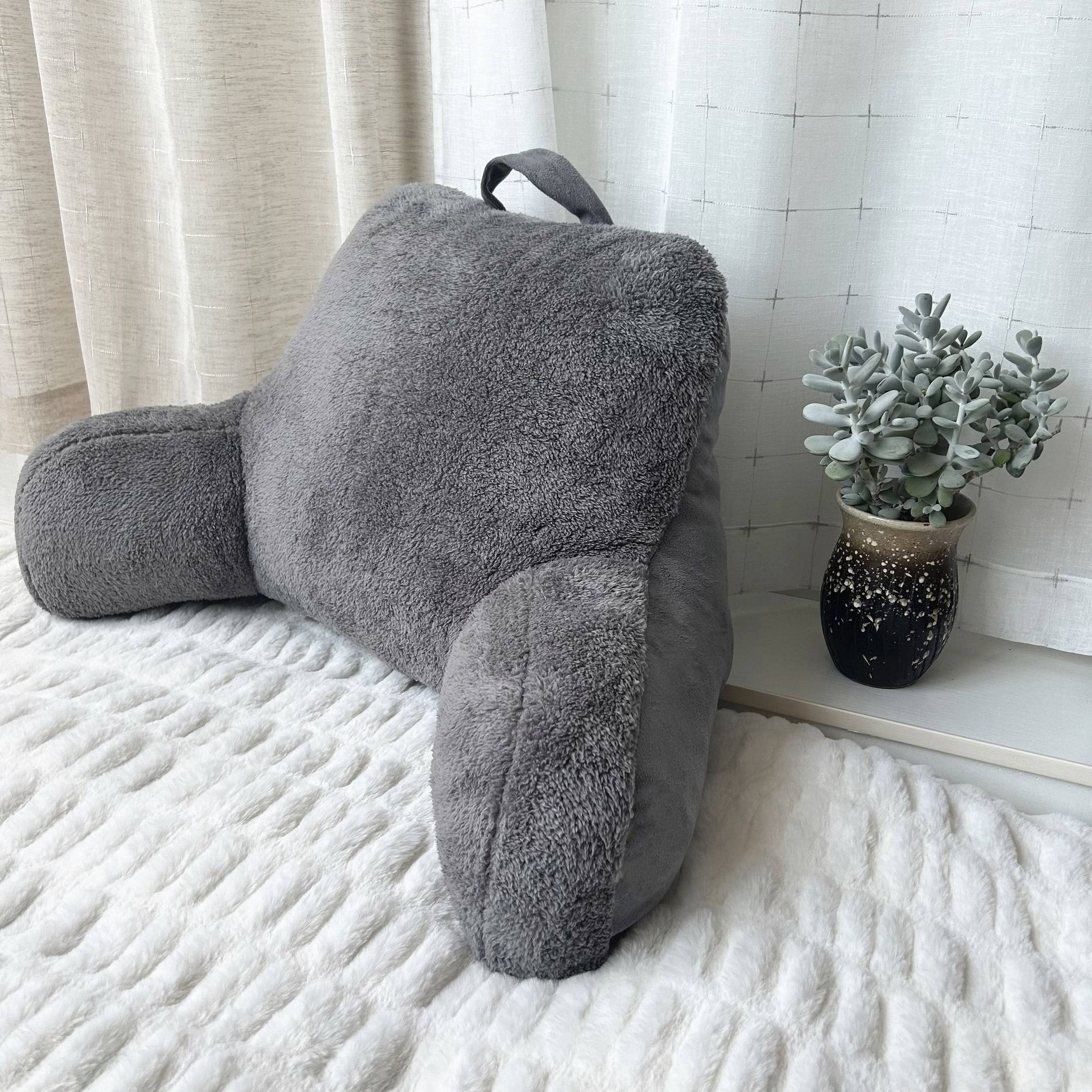 Faux Shearling Bed Rest Pillow Gray - Room Essentials: Supportive Backrest for Dorm Hypoallergenic Fill