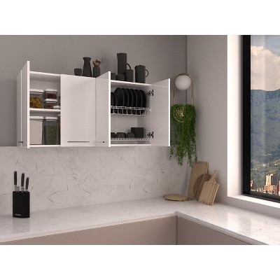 White Engineered Wood Four-Door Wall Cabinet with Shelves