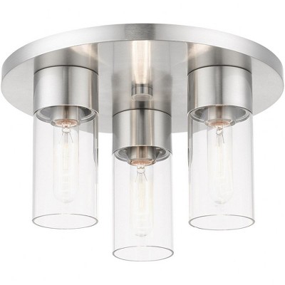 Sleek Brushed Nickel 3-Light Flush Mount with Clear Glass