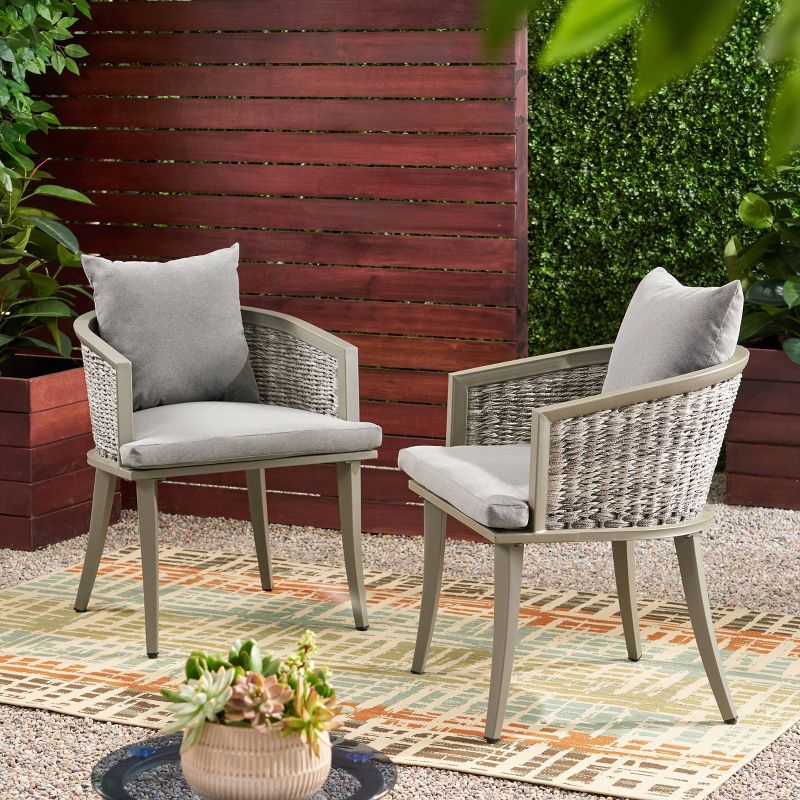 Pebble Set of 2 Wicker Boho Club Chairs - Gray - Christopher Knight Home, 3 of 8