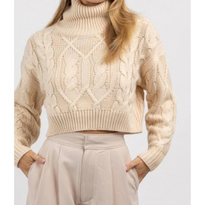 Women's CABLEKNIT TURTLENECK CROP SWEATER - Fore
