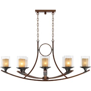 Franklin Iron Works Tafford Mahogany Wood Island Linear Pendant Chandelier 43 1/4" Wide Farmhouse Rustic 8-Light for Dining Room - 1 of 4