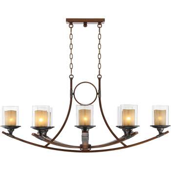 Franklin Iron Works Tafford Mahogany Wood Linear Pendant Chandelier 43 1/4" Wide Rustic Farmhouse Clear Glass 8-Light Fixture for Dining Room Kitchen