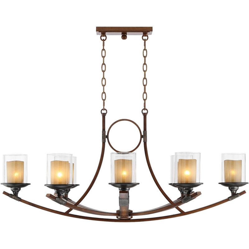 Franklin Iron Works Tafford Mahogany Wood Linear Pendant Chandelier 43 1/4" Wide Rustic Farmhouse Clear Glass 8-Light Fixture for Dining Room Kitchen, 1 of 10