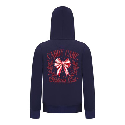 Everyday Kids Christmas Collection Candy Cane Christmas Club Girls Zip Up Hoodie – Holiday Sweatshirt - Navy