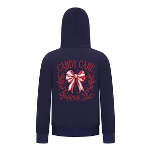 Everyday Kids Christmas Collection Candy Cane Christmas Club Girls Zip Up Hoodie – Holiday Sweatshirt - Navy - 1 of 1