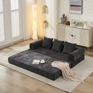 KTMBDW Convertible Sleeper Sofa Bed with 3 Pillows, Chenille Folding Mattress Couch with Armrest, Floor Sofa Lounge Couch for Living Room - 1 of 4