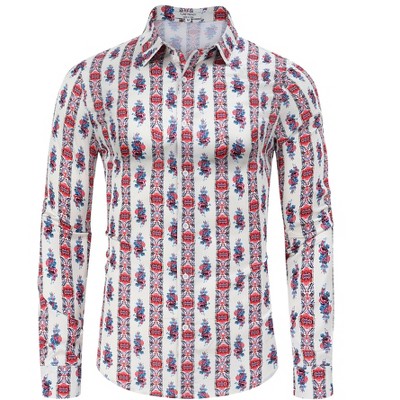 Clearlove Men's Floral Print Button Down Shirt Long Sleeve Party Travel Casual Dress Shirt Breathable Comfort Top