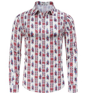 Clearlove Men's Floral Print Button Down Shirt Long Sleeve Party Travel Casual Dress Shirt Breathable Comfort Top - 1 of 4
