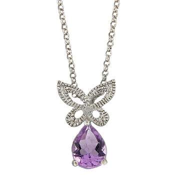 Diamond and Amethyst Accent Butterfly Pendant Necklace in Sterling Silver (IJ-I2-I3)