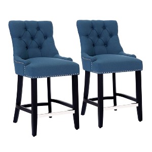 WestinTrends 24" Linen Tufted Buttons Upholstered Wingback Counter Stool (Set of 2) - 1 of 4