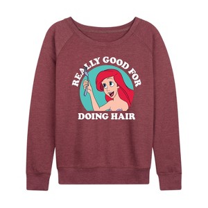 Women's - Disney Princess - Ariel Good For Doing Hair Lightweight French Terry Wide Neck Long Sleeve Shirt - 1 of 4